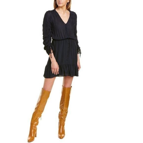 Parker Fletcher Ruffle Dress in Navy Blue Medium Womens Mini Faux Wrap - Picture 1 of 16